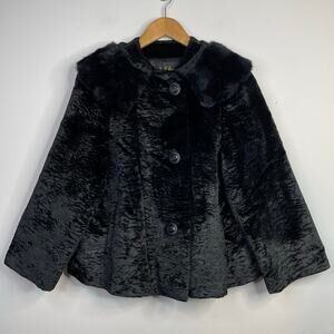 Vintage 70s Young Quinlan Black Persian Lamb Swing Coat Retro 60s Womens M L